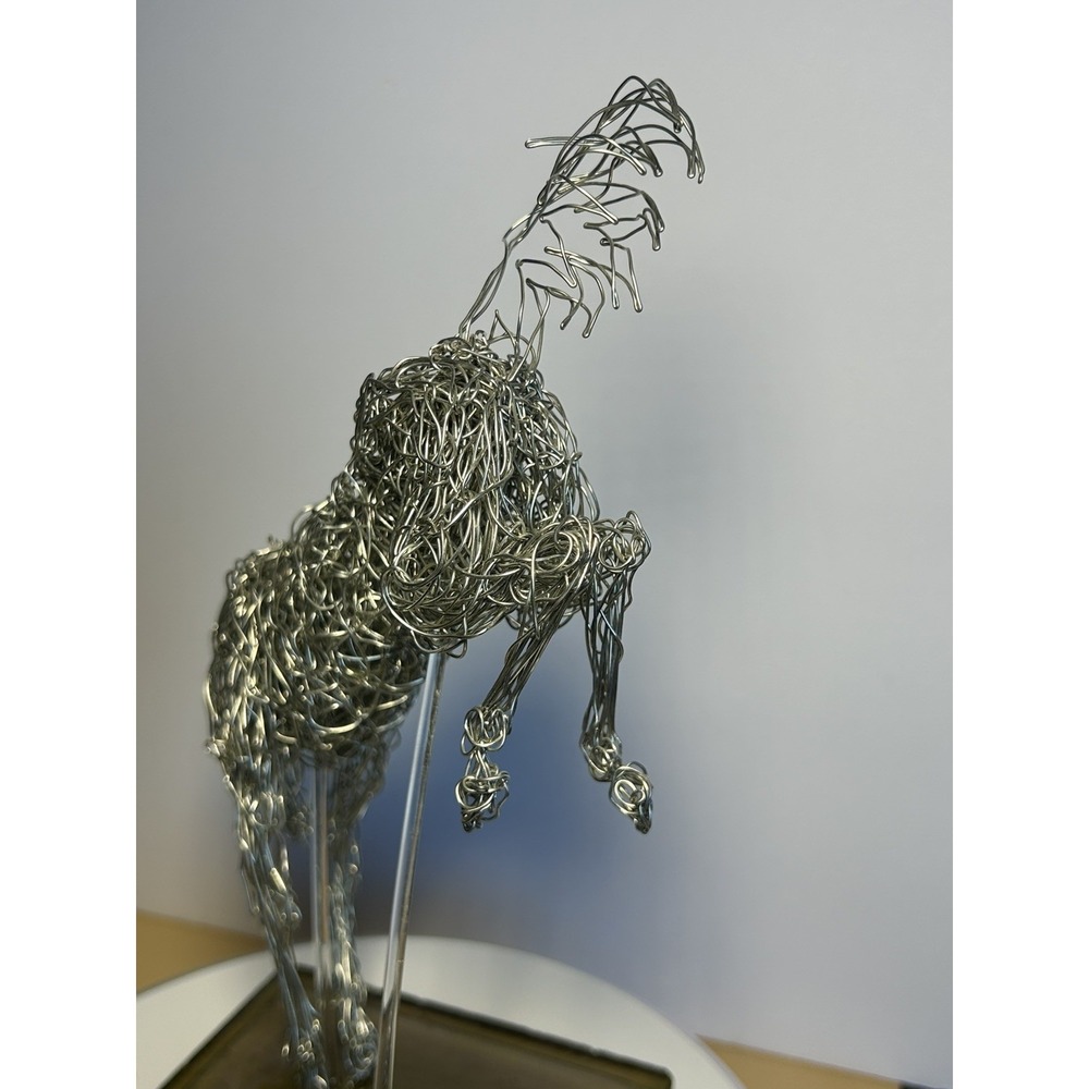 Handmade Silver-Tone Wire Bucking Horse Sculpture Equestrian Metal Art - Picture 11 of 14